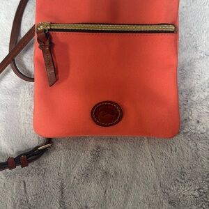 Vibrant Coral Leather Crossbody Bag with Slim Profile